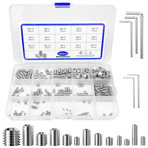 Ravytha Vis M3 304 Stainless Steel, M2 M4 M6 à Tête Hexagonale Poignée de Porte, 300 Pièces Allen Sans a Tete pour Fixation Clenche de Porte, Hexagonals...