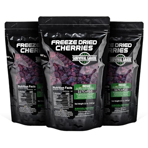 Freeze-Dried Sweet Cherries - Unsweetened, No Preservatives, Nutrient-Dense - Bulk & Multi-Pack Options by Survival Grocery® (36 oz./3 Resealable Bags)