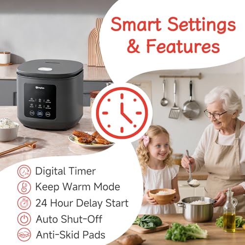 SIMPLUS 8 Cups Uncooked Rice Cooker, Non-stick Ceramic Rice Cooker, Smart Cooking Programs, 4L