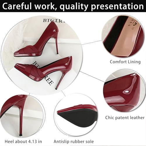 Women's Patent Leather Stylish Pointed Toe High Heel Pumps Elegant Bow Slip On Stiletto Party Wedding Pumps3