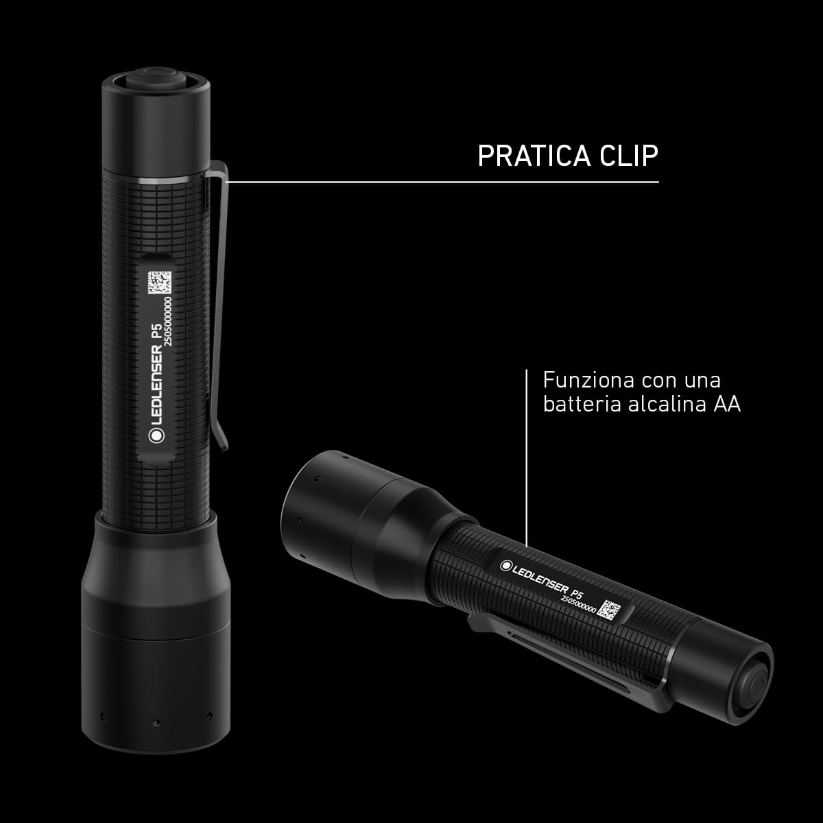 Ledlenser P5 Torcia LED, 200lm, Portata 170m, Batterie AA, IP54, 8h, 80g | Portata 170m, messa a fuoco regolabile, 80g, 3 modalità, ideale per passeggiate notturne, escursioni e campeggio