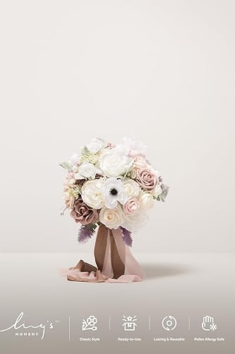 Miniatura 10 de Ling's Moment Burgundy Bridal Bouquet, 11 Inch Marsala Blush Wedding Bouquets for Bride, Silk Round Bridal Bouquets for Wedding, Ceremony,