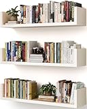 VMROF Wall Bookshelf, Set of 3, U Shaped Floating Bookshelf, Hanging Bookshelves for Wall, Wall Mounted Shelves for Living Room Bedroom Office (White, 17 Inches, 3)