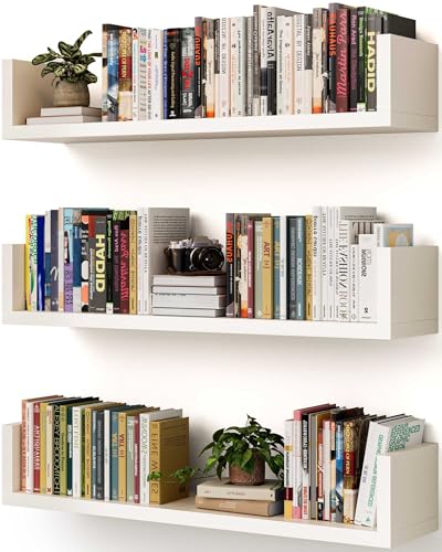 VMROF Wall Bookshelf, Set of 3, U Shaped Floating Bookshelf, Hanging Bookshelves for Wall, Wall Mounted Shelves for Living Room Bedroom Office (White, 17 Inches, 3)