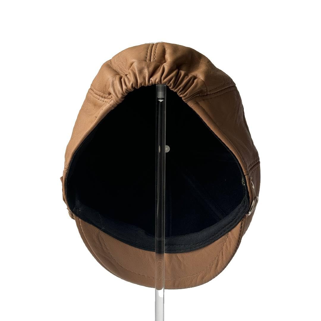 Genuine Leather Newsboy Ivy League Classic Flat Cap with Earflapg (XLarge-2X-Large, Tan)