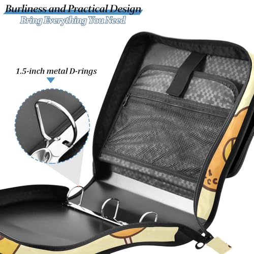 Image of 3 Ring Zipper Binder with Shoulder Strap Cute Chicken Yellow Farm 1.5 inch Binders Keeper Large Capacity Multi Pockets for School Office Supplies