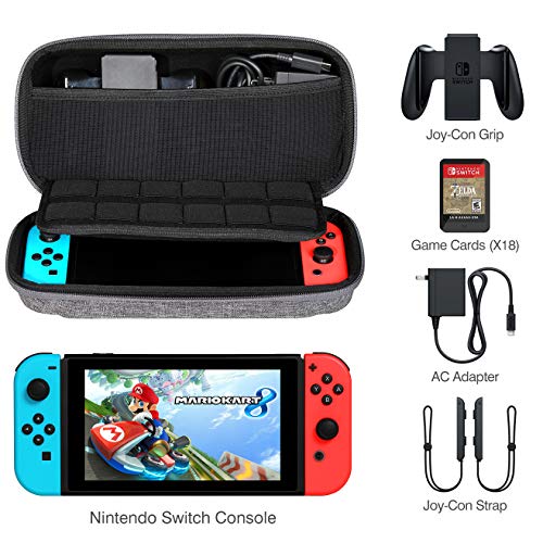 Nintendo Switch Case, VUP Switch Hard Cover Protective Travel Storage Shell for Nintendo Switch Console & Accessories with 18 Game Cartridges and Handle (Gray) - Thumbnail 4