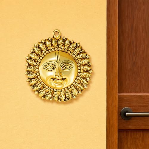 Image of Ekhasa 100% Pure Brass Sun for Vastu & Positivity (6.4 Inch) | Brass Metal Sun Idol Face Wall Hanging & Wall Decor | Surya Bhagavan Idol | Pital Surya Dev Wall Hanging Vastu for Main Door Entrance