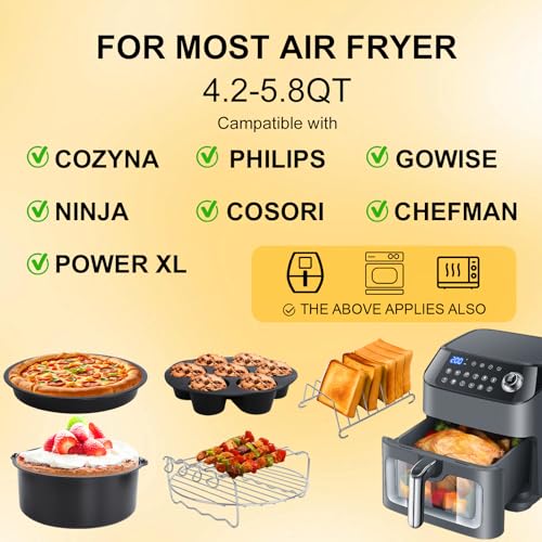 Image of Air Fryer Accessories Kit - 12pcs Universal for 4, 4.2, 5, 5.5, 5.8 QT Gowise Cosori Phillips Ninja Cozyna Air Fryer