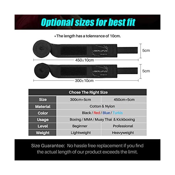 LIBERLUPUS-Elastic-Professional-120180-Inch-Hand-Wraps-for-Men-Women-Boxing-Gloves-Martial-Arts-Wraps-with-Hand-Wrist-Support-Stretch-Boxing-Handwraps-for-Kickboxing-Muay-Thai-MMA-Pair LIBERLUPUS Elastic Professional 120/180 Inch Hand Wraps for Men Women, Boxing Gloves Martial Arts Wraps with Hand & Wrist Support, Stretch Boxing Handwraps for Kickboxing Muay Thai MMA (Black, 180)