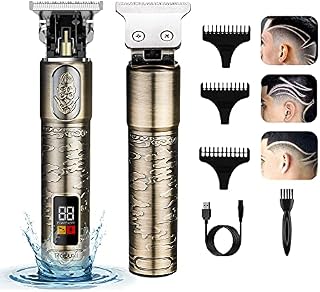 RESUXI Beard Trimmer and Hair Clippers for Men - Professional Beard Grooming Kit with Rechargeable Waterproof Shaver - Electric Cordless Design - 3 Changeable Detailer Combs (Gold)