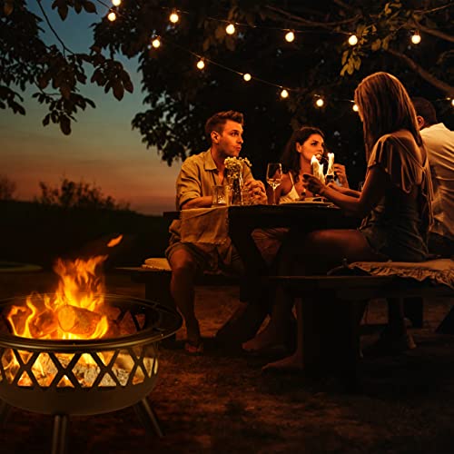 Relaxdays Feuerschale mit Grillrost, Funkenschutz & Schürhaken, Ø 75 cm, Stahl, Feuerstelle Garten & Terrasse, schwarz, 68.5 x 75 x 75 cm – Bild 4