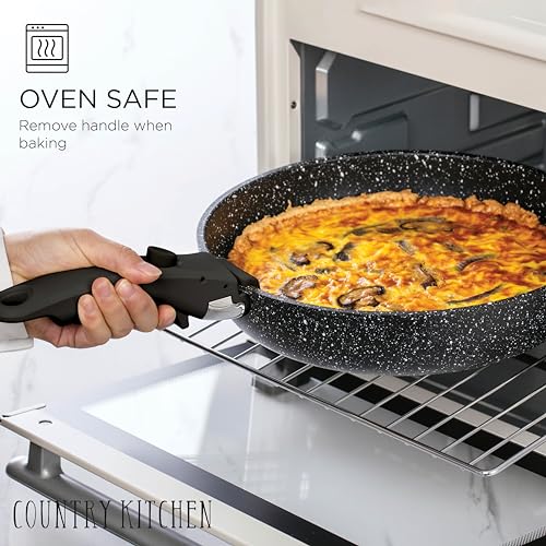 Image of Country Kitchen Cookware Set with Removable Handle, Oven & RV Safe Pots and Pans Set, Black, Deluxe Larger Set