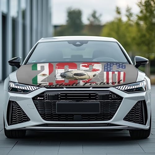 Image of 2026 Football Festival Car Hood Cover Stretch Car Hood Cover Wrap Fashion Car Bonnet Banner Automotive Hood Covers Accessory Decorative Universal Fit for Most Cars Sedans