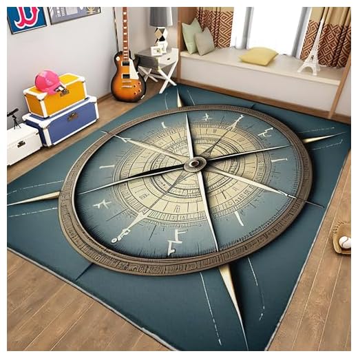Tapete de área moderno, bússola e jogos, lavável, estampado, 10 x 15 cm, antiderrapante, tapete de flanela macio para sala de estar, quarto, sala de jantar