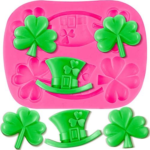 Shamrocks Silicone Mold St Patrick's Day Silicone Mold Irish Hat Silicone Mold Irish Baking Mold in Pink for DIY Chocolate, Cake, Jelly, Pudding, Dessert