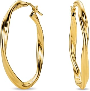 Miore Pendientes Mujer de Plata de Ley 925 Bañados en Oro de 18K 750, Grandes Aros Redondos de Oro con Tubos Retorcidos de 30 mm, Hechos a Mano en Italia, Joyas Dorados con Joyero