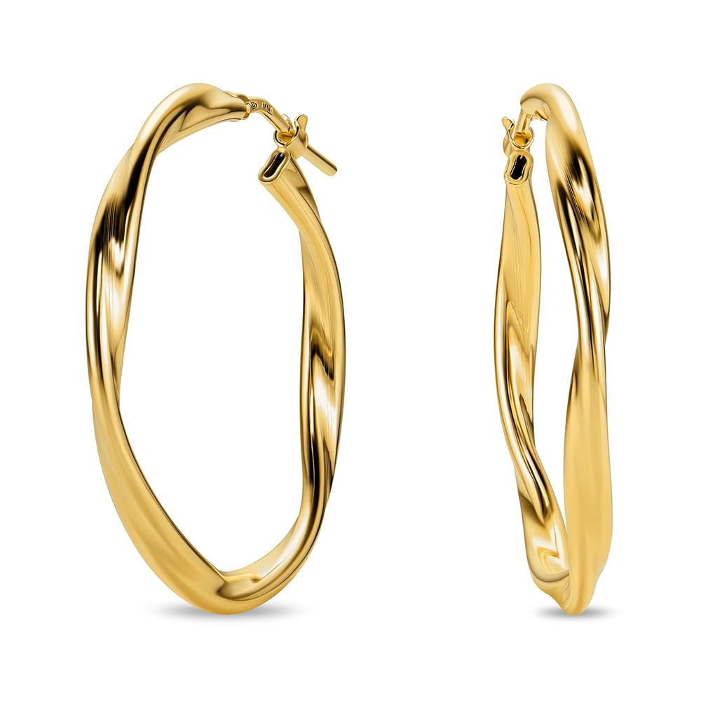 MIORE Schmuck Handgefertigt in Italien, Ohrringe Silber 925 Hoops, Gedrehte Kreolen 30 mm Durchmesser, Runde Creolen Silber Ohrringe Damen Vergoldet 18K Gold, Ohrschmuck