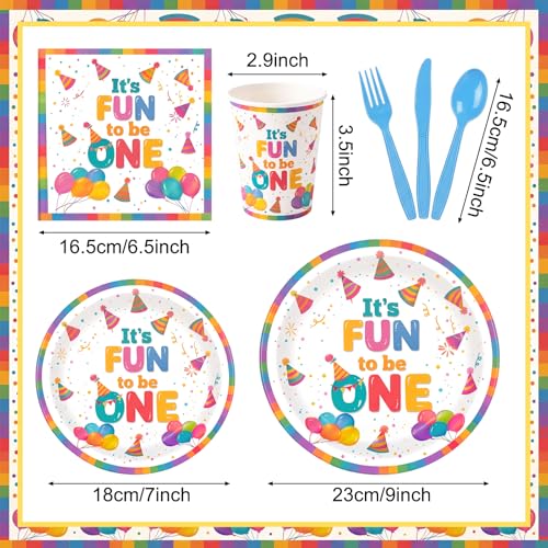 Yungyan 175 Pcs It's Fun to Be One Birthday Decorations One Is Fun Birthday Plates and Napkins Set Colorful Confetti 1 Year Old Party Supplies Disposable Tableware Kit by Yungyan - Image 4