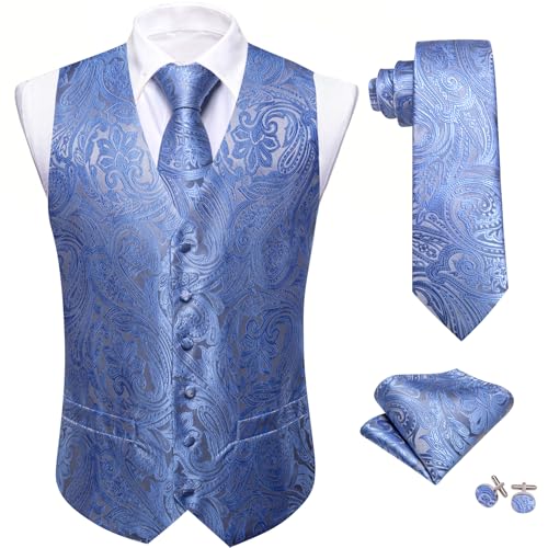 Image of Barry.Wang Men's Suit Vest Formal /Leisure Paisley Jacquard Silk Tie Pocket Square Waistcoat Set Wedding 5PCS