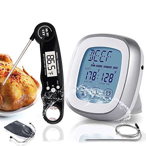 Digital Instant Read Meat Thermometer for Grilling - Highly Sensitive Waterproof Food Cooking Grill Timer Alarm with Long Food Probe & Backlight Display - Kitchen Oven BBQ Milk Turkey