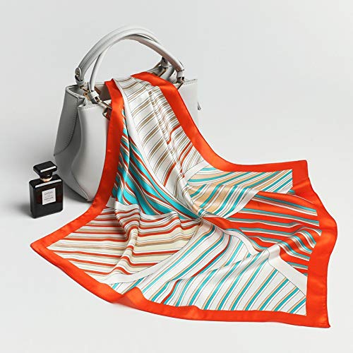 Andantino 100% Pure Mulberry Silk Small Square Scarf -21'' X 21''- Breathable Lightweight Neckerchief -Digital Printed Headscarf (Colorful Stripes) #TOP1