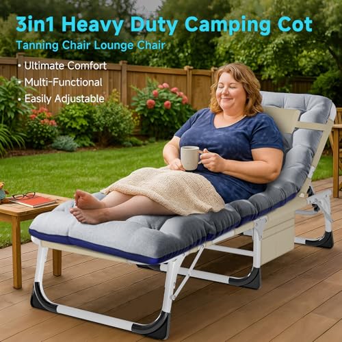 Image of ABORON Camping Cot for Adult Extra Wide, Heavy-Duty 1200D Oxford Cot for Sleeping, Portable Folding Camp Bed with Mat