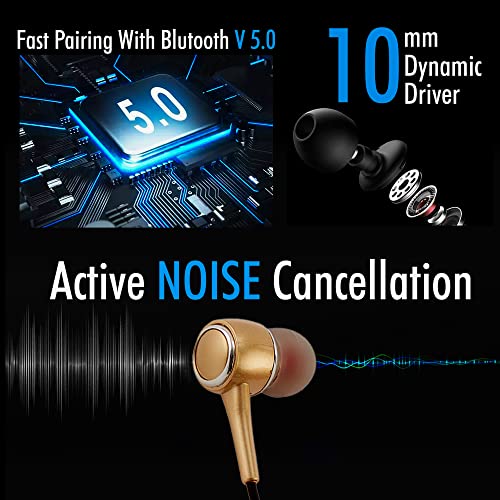 Image of RD M6 Wireless Bluetooth Neckband | 10mm Dynamic Drivers | 50H Playtime | Bluetooth v5.0 | ENC Noise Cancellation | Dual Mic | IPX4 Water Resistant | Smart Voice Assistance | Gold