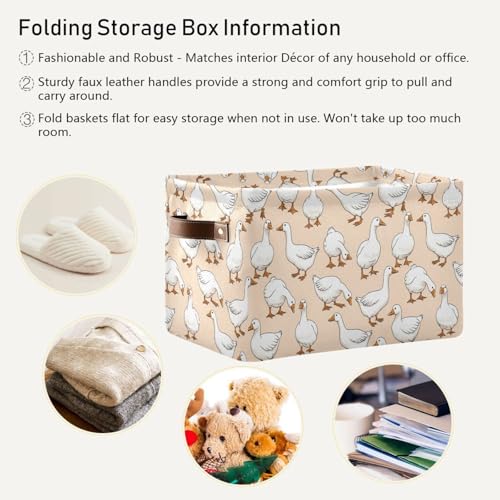Image of Aslsiy Storage Basket Funny Geese Apricot Nursery Bins Baby Canvas Box Clothes Shelf Basket Laundry Hampers 1 Pcs