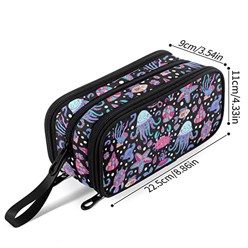 Image of Fustylead Starfish Jellyfish Turtle Fish Pen Pencil Case Makeup Pouch Big Capacity Multi-Purpose Travel Bag Office Organizer with Zipper