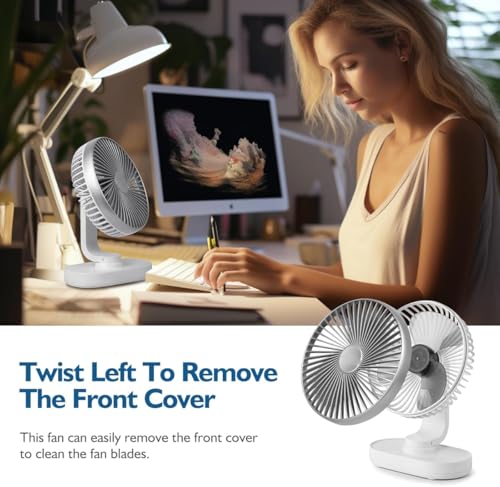 Image of TEKCOOL 4000mAh Rechargeable Desk Fan, Portable Table Fan,USB Fan, USB Battery Powered Quiet Personal Fan,4 Speed for Home Office Travel(Silver)