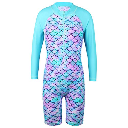 Tfjh E 1Pcs Girls Long Sleeve Swimsuits Kids Rash Guard Bathing Suit Zip Uv 50+ Fish Scale Cyan 128/134 #TOP22