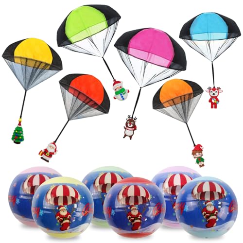 Pinkiwine 6 Pack Christmas Parachute Toys in Capsules Flying Throwing Toy for Kids Boys Girls Christmas Stocking Stuffers Party Favors Gifts