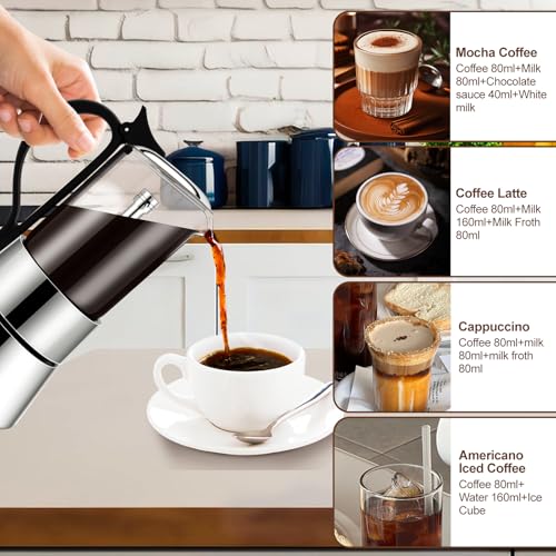 DITOSH 6 Cup Glass Transparent Moka Pot Stainless Steel Uncoated Stovetop Espresso Maker Italian Coffee Makers Mocha Greca Machine Cafe Classic Induction Cookers for Home Camping 350ml - Image 8