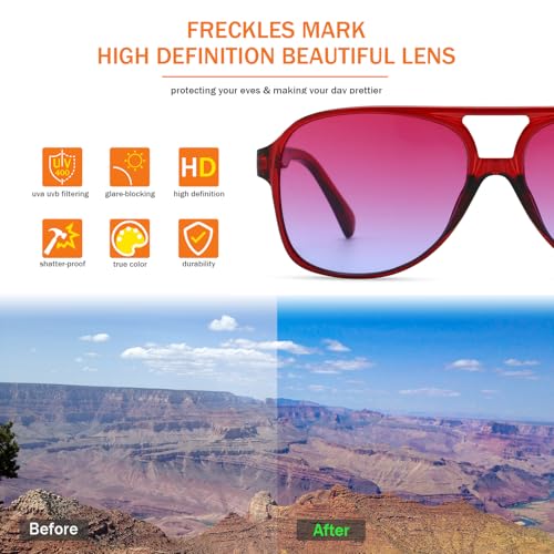 Image of Freckles Mark Vintage Retro 70s Sunglasses for Women Men Classic Large Square Aviator Trendy Glasses