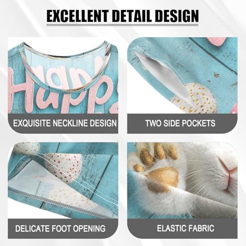 ALAZA Easter Rabbit Bunny Egg Blue Pajamas Set Short Sleeve Cotton Sleepwear Summer Pjs 2 Piece 5-14Y4