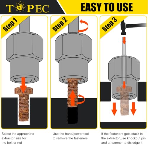 Image of TOPEC Bolt Extractor Kit, 35-Piece Stripped Bolt Extractor Socket Set | 1 /4 inch & 3 /8 inch Drive Easy Out Socket Set, Nut Remover for Removing Broken, Rusted, Rounded Fasteners