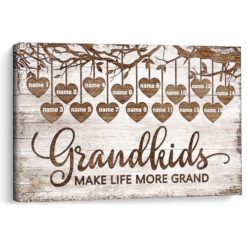 KiKiLuna Personalized Grandkids Heart Tree Canvas Wall Art