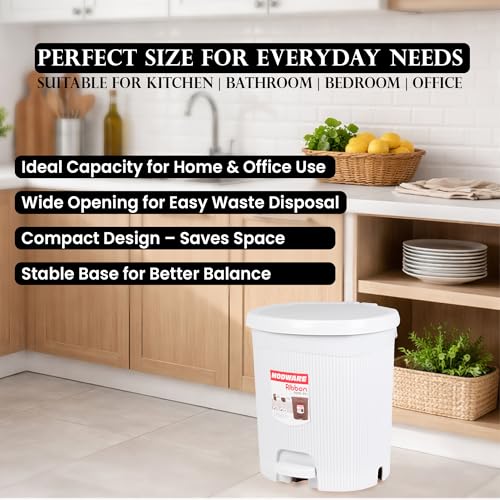 Image of MODWARE Premium Plastic Pedal Dustbin with Removable Bucket, PP Polypropylene, Hands-Free, Grey, for Kitchen, Office, College (White)