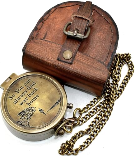 Brújula de Camping con Grabado y Estuche de Cuero, MARIYAM GIFT MART