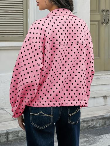 Image of Tankaneo Womens Zip Up Cropped Jackets Polka Dot Oversized Jackets Spring Lightweight Trendy Casual Coats