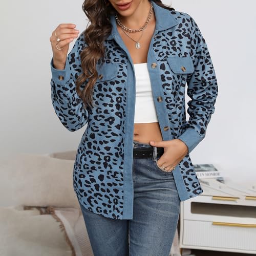 Mystery Boxes for Sale Unclaimed Cute Fall Jackets for Women Lightweight Jacket for Women Womens Button Down Shirts Long Sleeves Oversized Leopard Print Corduroy Shirts Long Lined Hoodie (Blue, S) Fr3