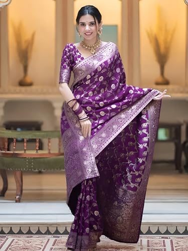 Image of Yashika Women's Pure Kanjivaram Silk Saree Soft Banarasi Style Wedding With Blouse Piece | Saree For Women | New Sari