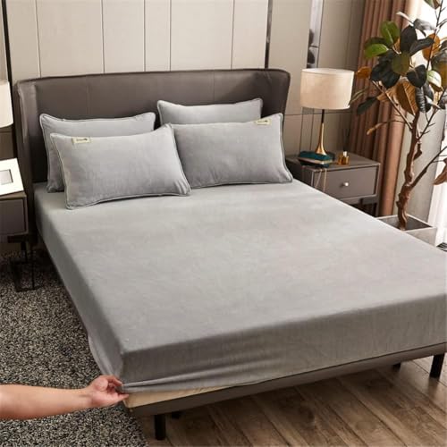 Samt Spannbettlaken 180x220 cm Warm Winter Frottee Spannbetttücher, Highdi Microfleece Flausch Hellgrau Spannbetttuch 180 x 220… – Ansicht 3