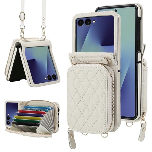 Coque de Protection Z Flip 7 NINKI Blanc Pochette Anti-Chute avec Paquet de Cartes Flip
