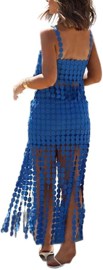 2 Piece Sets for Women Boho Fringe Hem Camisole Top with Midi Skirt Beach Vacation Cruise Outfits