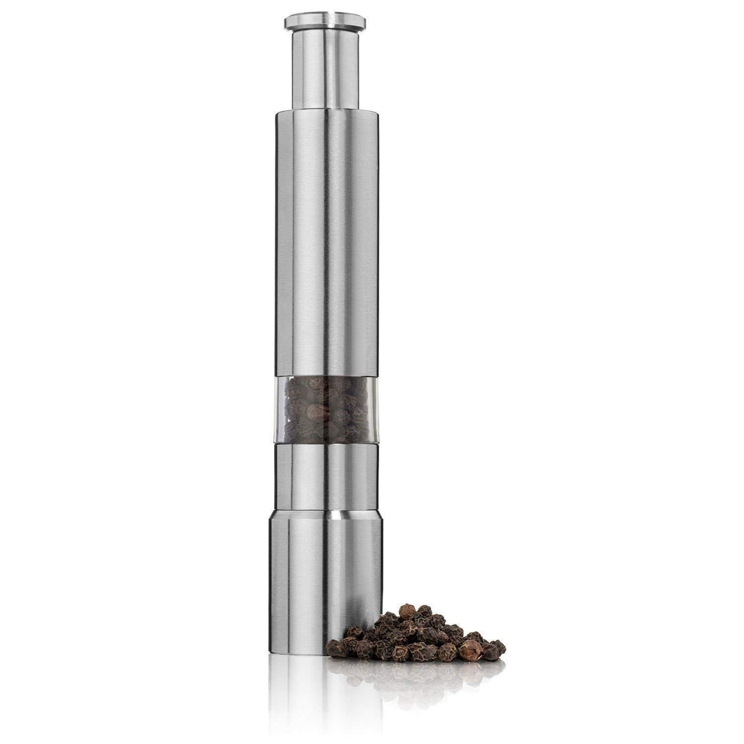 Climara Stainless Steel Manual Operation Stainless Thumb Press Steel Black Pepper, Spice and Salt Mill Hand Grinder Machine (Silver_S_H_T_05062056)-image-33