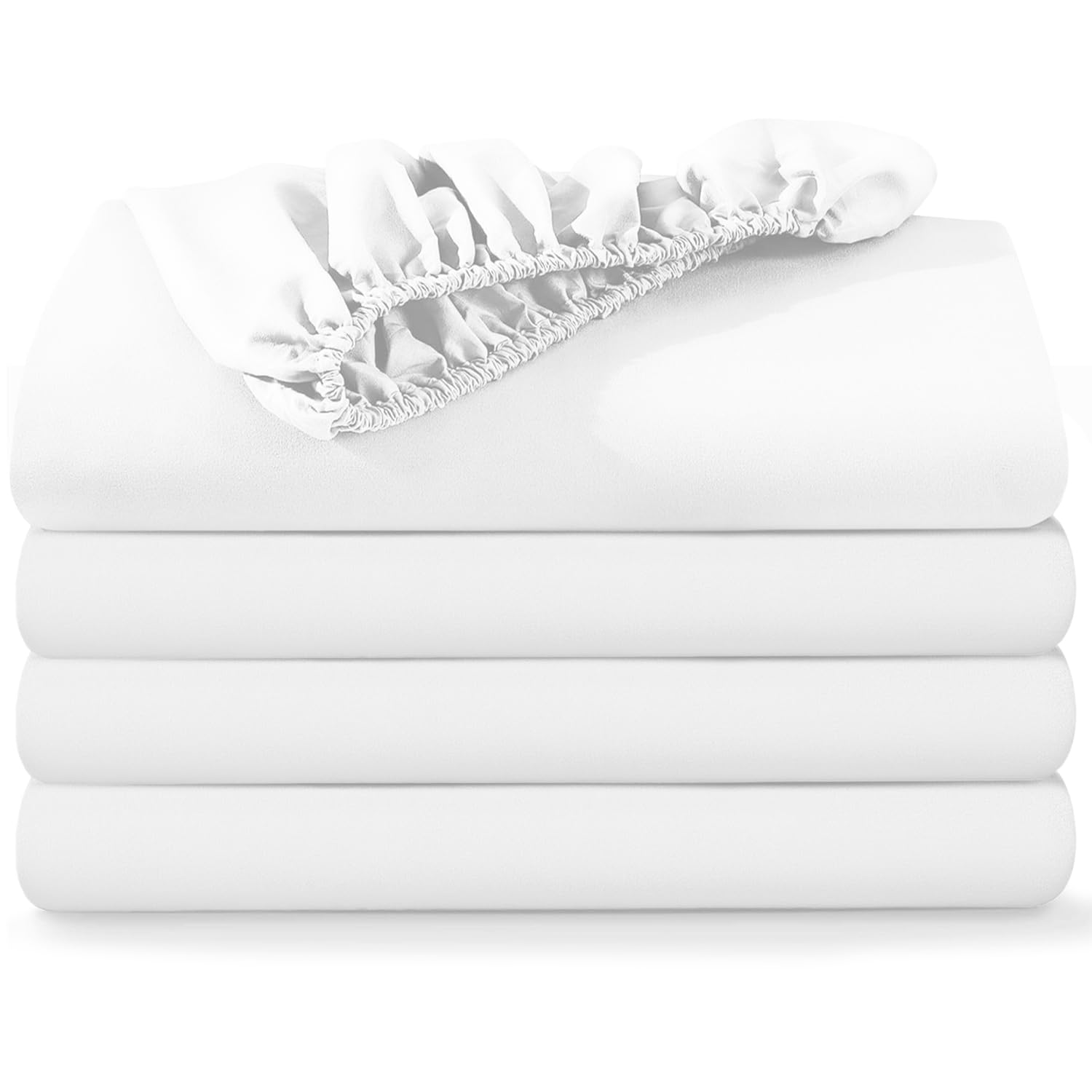 BedLooms Double Fitted Sheets 4 Pack – White (137x190cm) up to 25cm Deep Bed Sheets — image 1