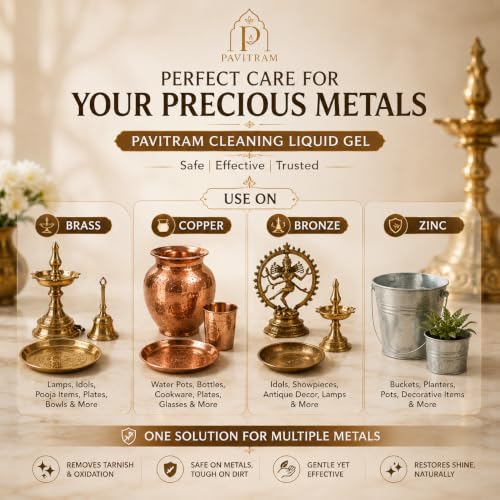Image of Brass & Copper Cleaner Liquid Gel 500ml | Tarnish Remover & Metal Polish | Restores Shine | For Pooja Items, Idols, Utensils, Kalash & Decorative Articles