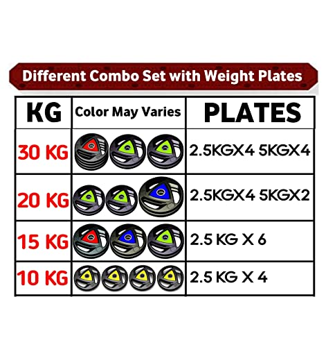 Image of BULLAR home gym set 8kg to 70kg with ez /curl /straight /pair of dumbbell rods, customize your own Exercise Set with Workout Accessories (Starnut Dumbbell Rods, Rubber Coated Iron, 10 KG)